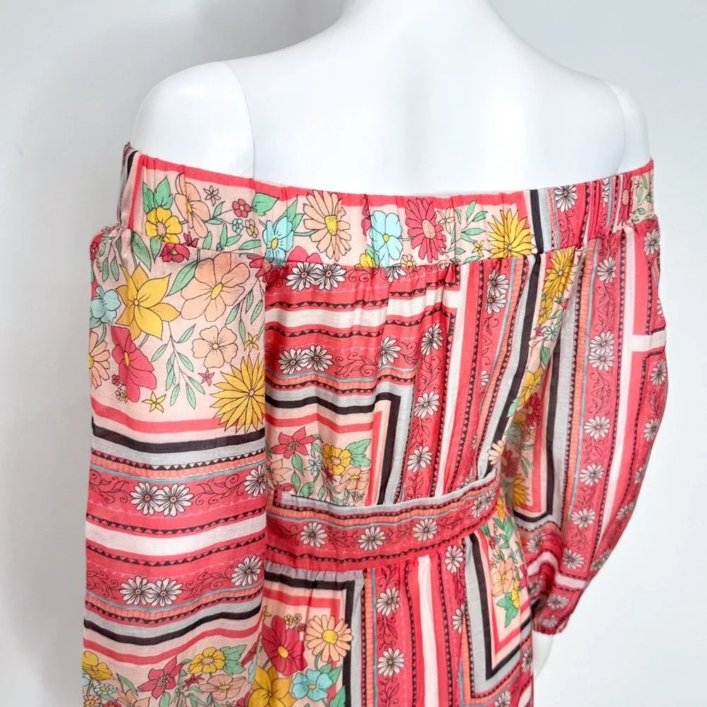Anthropologie Laia Dea Long Sleeve Printed Off-Shoulder Maxi Dress Women's Sz S